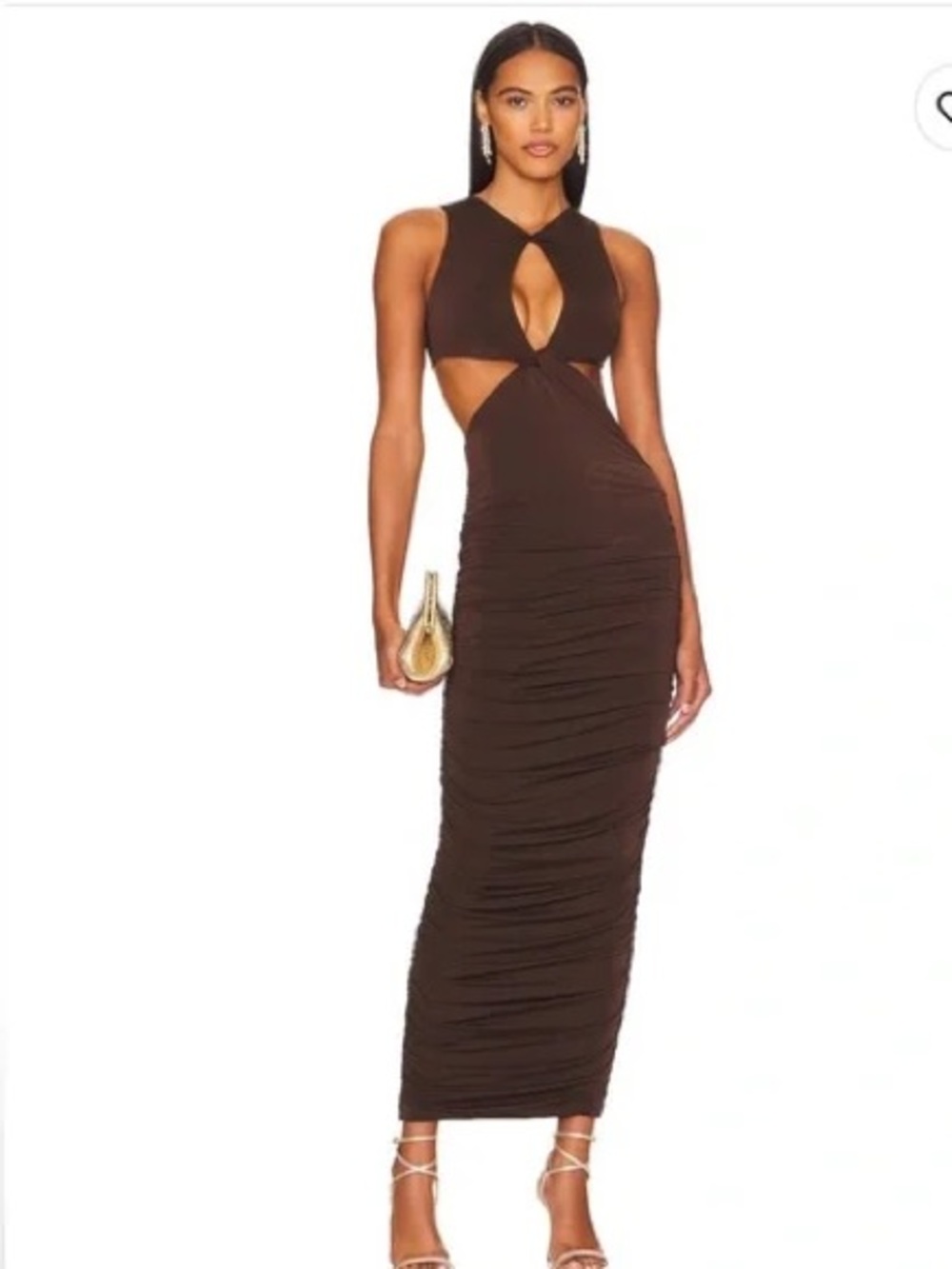 REVOLVE Brown Cutout Ruched Maxi Dress